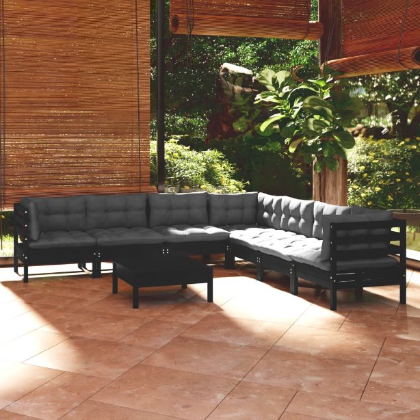 vidaXL 8 pcs conjunto lounge de jardim + almofadões cinza pinho maciço