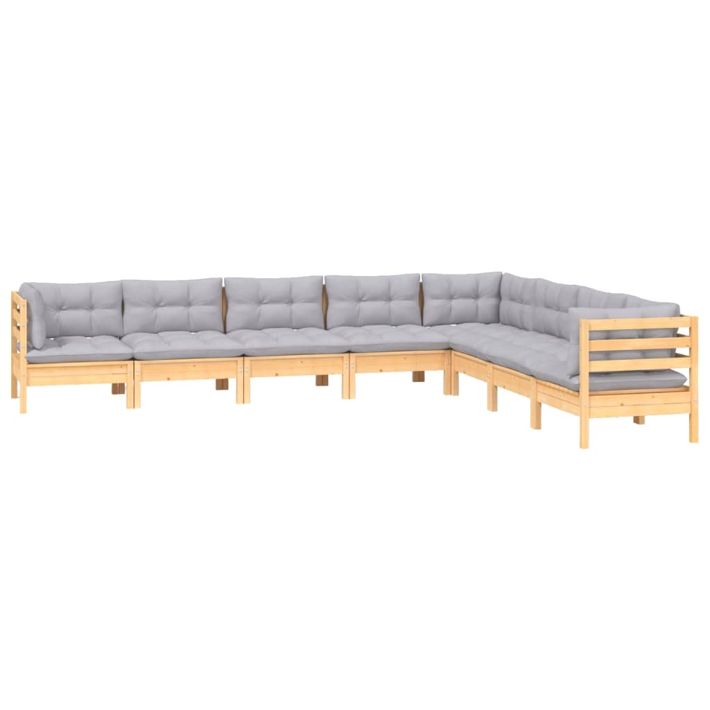 vidaXL 8 pcs conjunto lounge de jardim + almofadões cinza pinho maciço