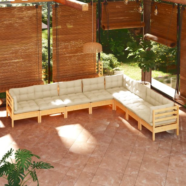 vidaXL 8 pcs conjunto lounge de jardim + almofadões cinza pinho maciço