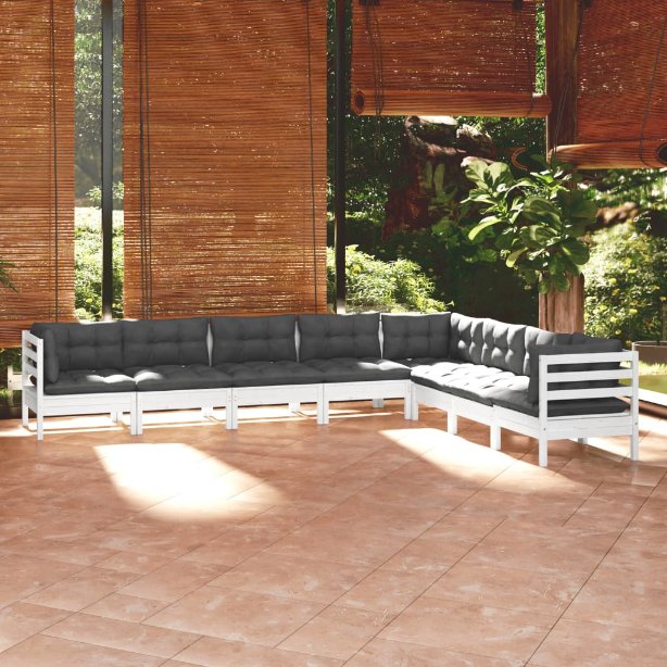 vidaXL 8 pcs conjunto lounge de jardim + almofadões cinza pinho maciço