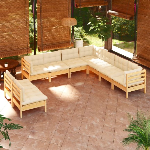 vidaXL 9 pcs conjunto lounge de jardim + almofadões cinza pinho maciço