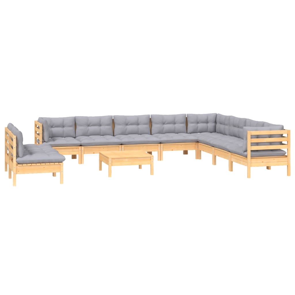 vidaXL 11pcs conjunto lounge de jardim + almofadões cinza pinho maciço