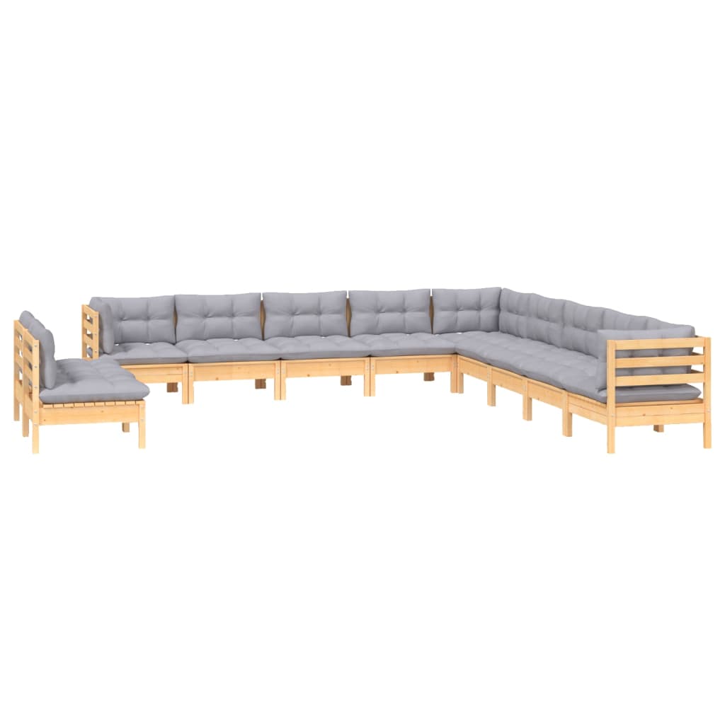 vidaXL 11pcs conjunto lounge de jardim + almofadões cinza pinho maciço
