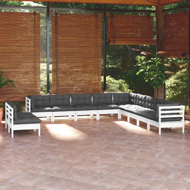 vidaXL 11pcs conjunto lounge de jardim + almofadões cinza pinho maciço
