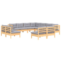 vidaXL 11pcs conjunto lounge de jardim + almofadões cinza pinho maciço
