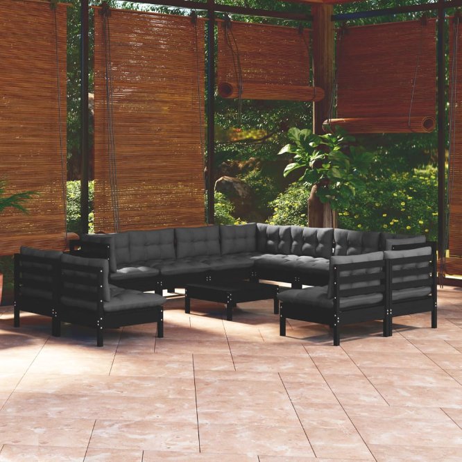 vidaXL 12pcs conjunto lounge de jardim + almofadões cinza pinho maciço