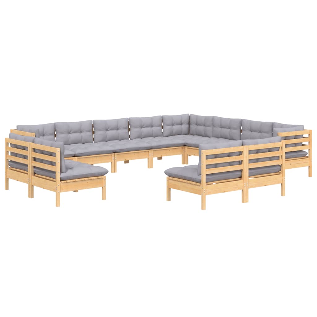 vidaXL 12pcs conjunto lounge de jardim + almofadões cinza pinho maciço
