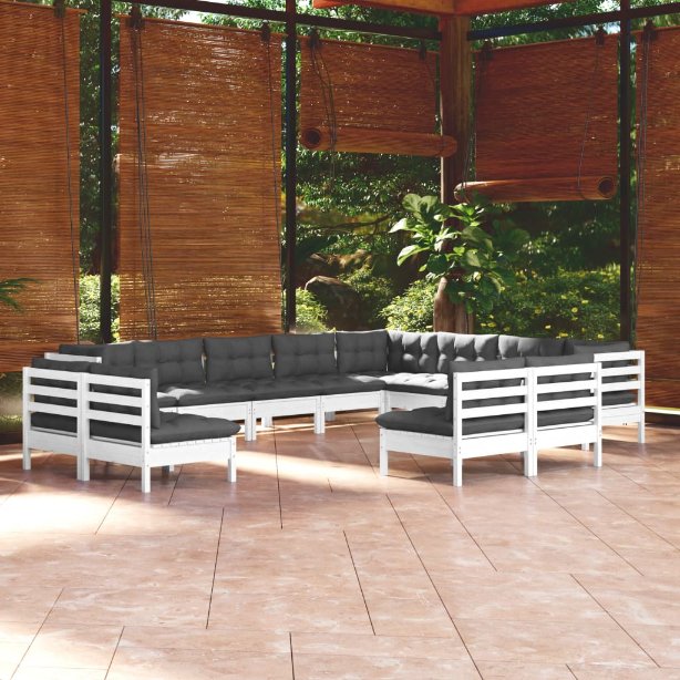 vidaXL 12pcs conjunto lounge de jardim + almofadões cinza pinho maciço