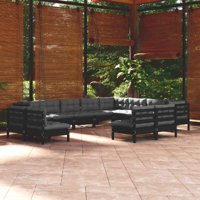 vidaXL 12pcs conjunto lounge de jardim + almofadões cinza pinho maciço