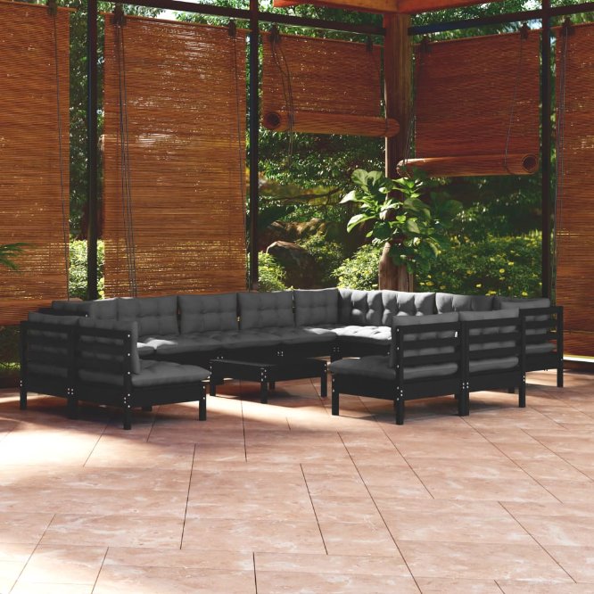 vidaXL 13pcs conjunto lounge de jardim + almofadões cinza pinho maciço