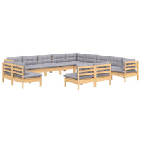 vidaXL 13pcs conjunto lounge de jardim + almofadões cinza pinho maciço