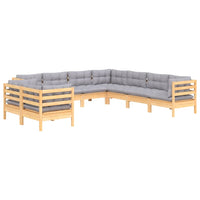 vidaXL 9 pcs conjunto lounge de jardim + almofadões cinza pinho maciço