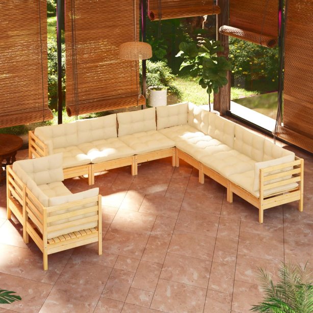 vidaXL 9 pcs conjunto lounge de jardim + almofadões cinza pinho maciço