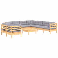 vidaXL 10pcs conjunto lounge de jardim + almofadões cinza pinho maciço