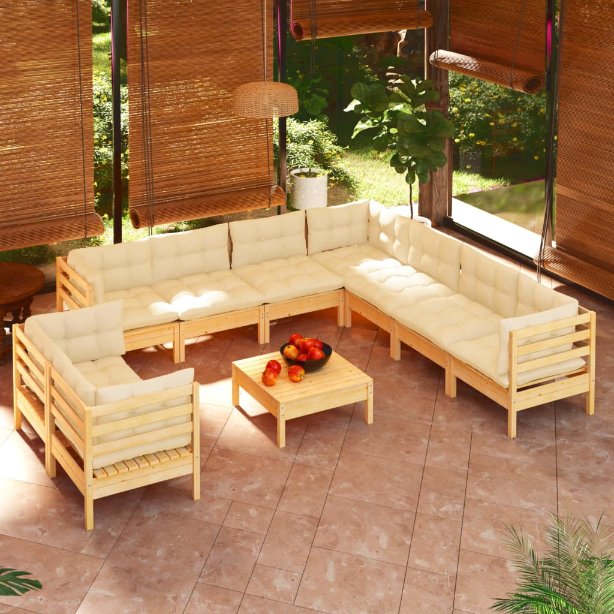 vidaXL 10pcs conjunto lounge de jardim + almofadões cinza pinho maciço