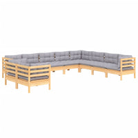vidaXL 10pcs conjunto lounge de jardim + almofadões cinza pinho maciço