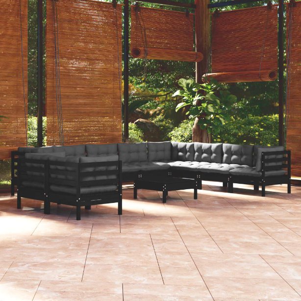 vidaXL 11pcs conjunto lounge de jardim + almofadões cinza pinho maciço