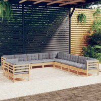vidaXL 11pcs conjunto lounge de jardim + almofadões cinza pinho maciço