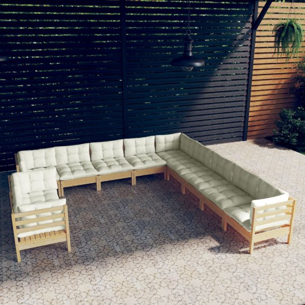 vidaXL 11pcs conjunto lounge de jardim + almofadões cinza pinho maciço