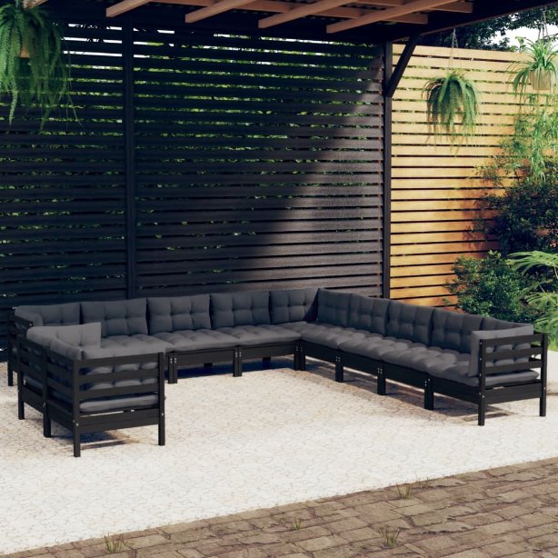 vidaXL 11pcs conjunto lounge de jardim + almofadões cinza pinho maciço