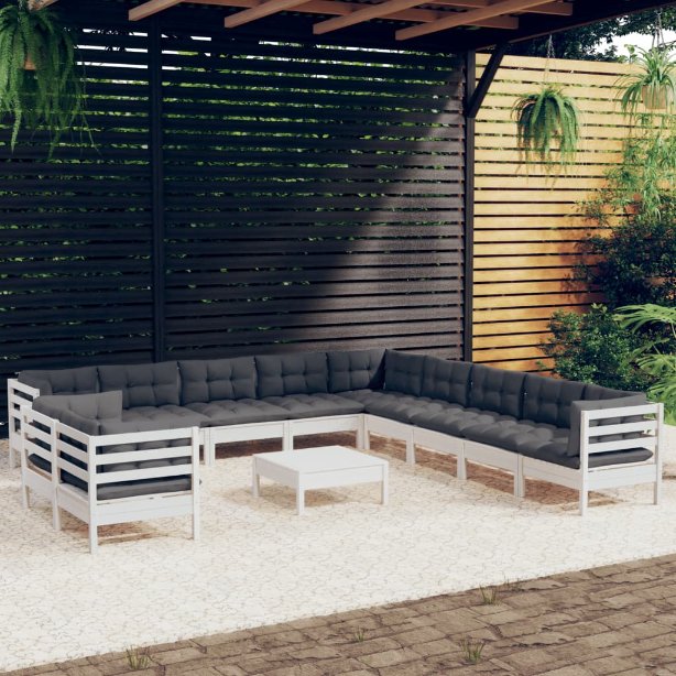 vidaXL 12pcs conjunto lounge de jardim + almofadões cinza pinho maciço