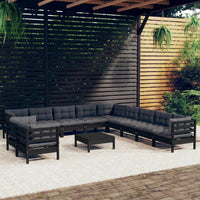vidaXL 12pcs conjunto lounge de jardim + almofadões cinza pinho maciço