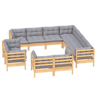 vidaXL 11pcs conjunto lounge de jardim + almofadões cinza pinho maciço