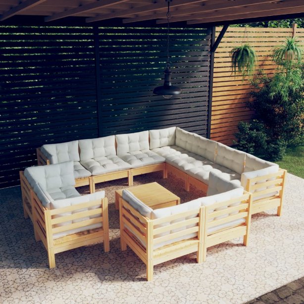 vidaXL 12pcs conjunto lounge de jardim + almofadões cinza pinho maciço
