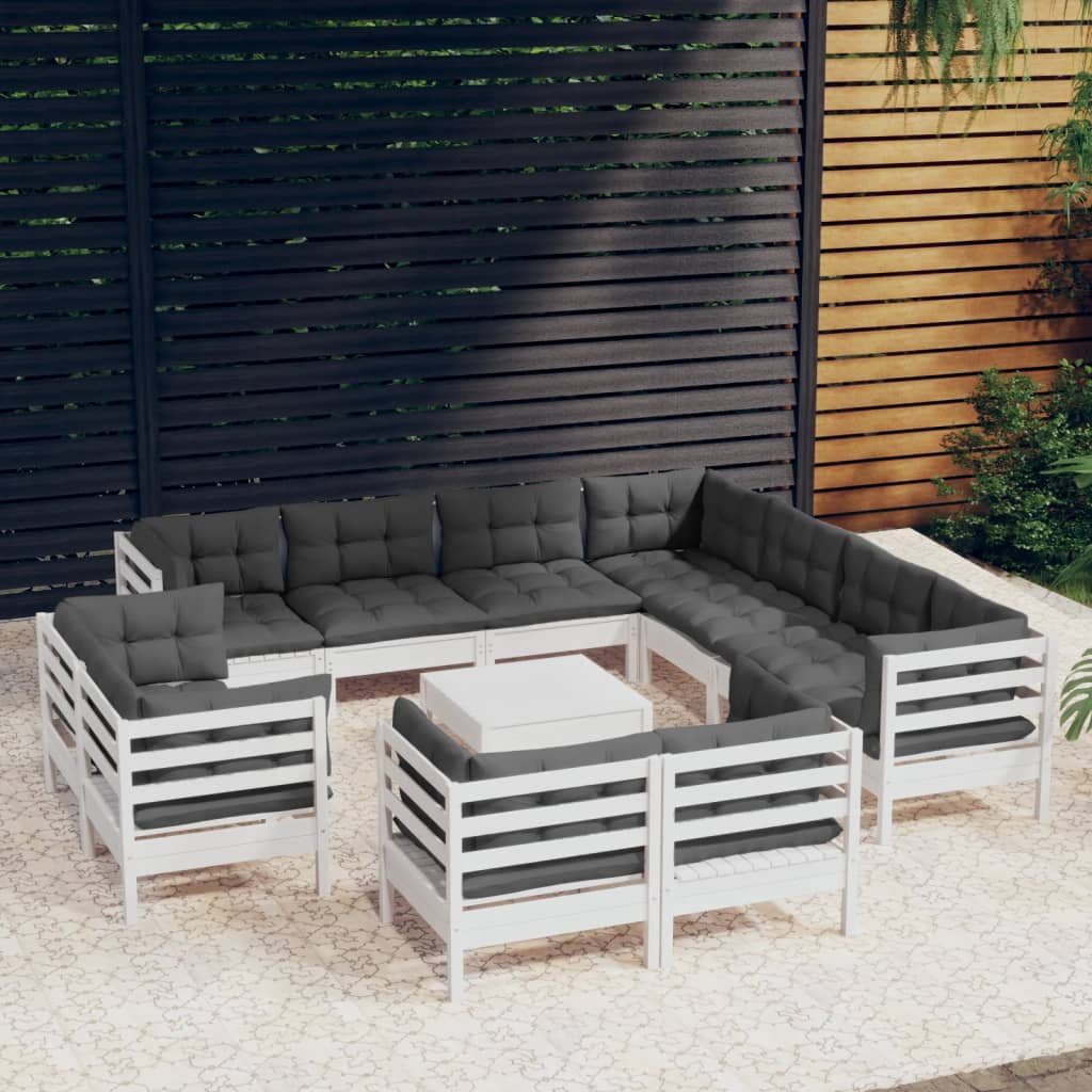 vidaXL 12pcs conjunto lounge de jardim + almofadões cinza pinho maciço