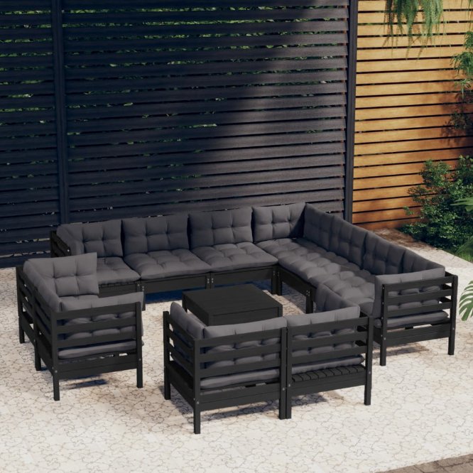 vidaXL 12pcs conjunto lounge de jardim + almofadões cinza pinho maciço