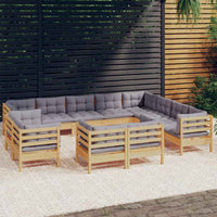 vidaXL 12pcs conjunto lounge de jardim + almofadões cinza pinho maciço