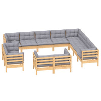 vidaXL 12pcs conjunto lounge de jardim + almofadões cinza pinho maciço