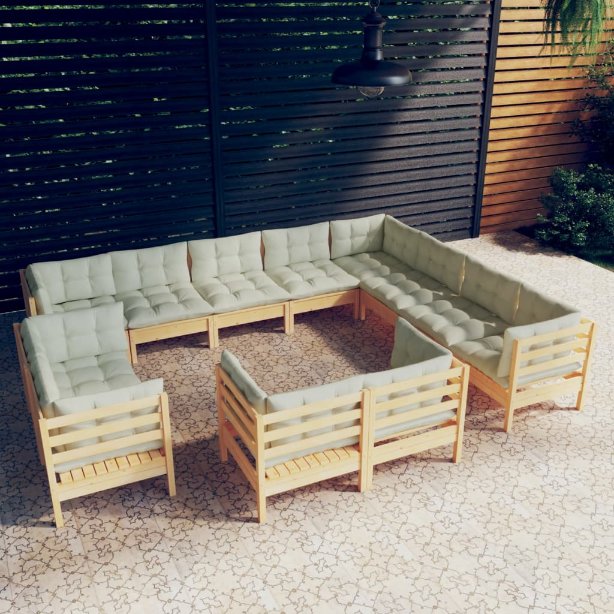 vidaXL 12pcs conjunto lounge de jardim + almofadões cinza pinho maciço