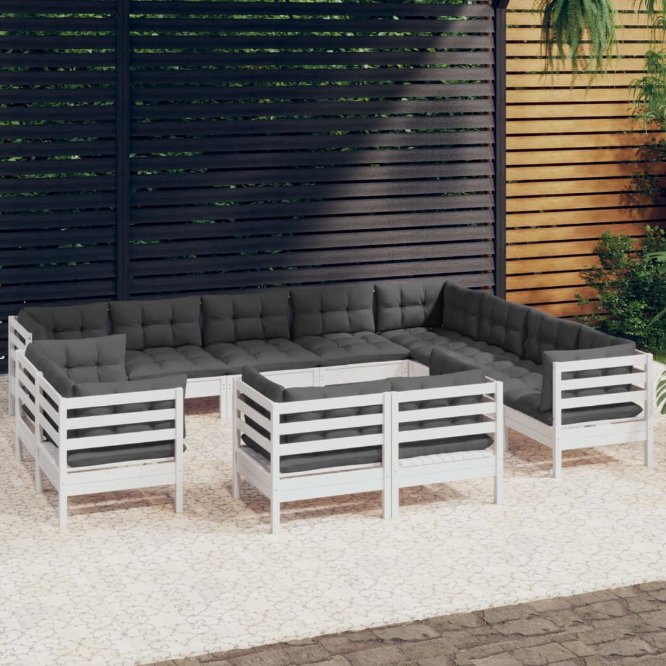 vidaXL 12pcs conjunto lounge de jardim + almofadões cinza pinho maciço