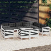 vidaXL 12pcs conjunto lounge de jardim + almofadões cinza pinho maciço