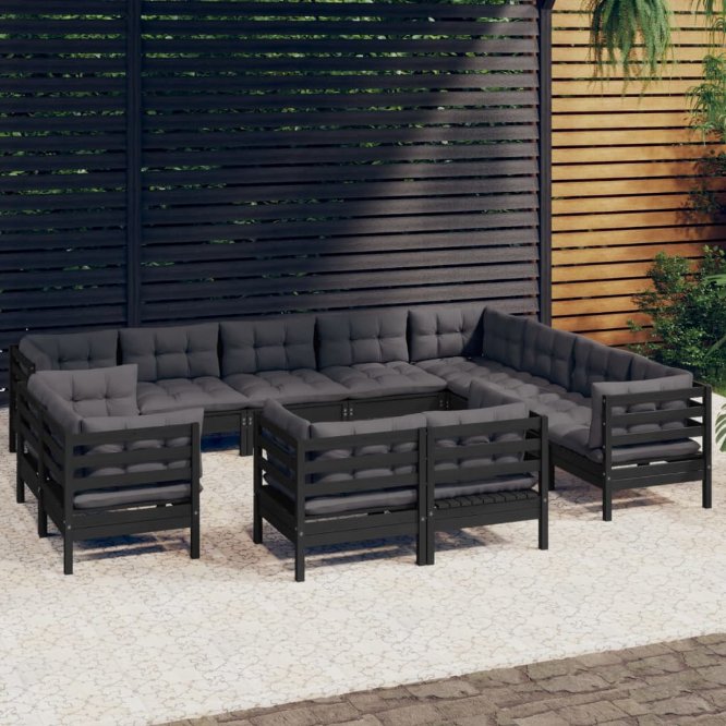 vidaXL 12pcs conjunto lounge de jardim + almofadões cinza pinho maciço
