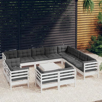 vidaXL 13pcs conjunto lounge de jardim + almofadões cinza pinho maciço