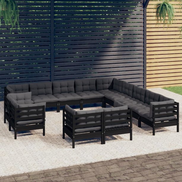 vidaXL 13pcs conjunto lounge de jardim + almofadões cinza pinho maciço