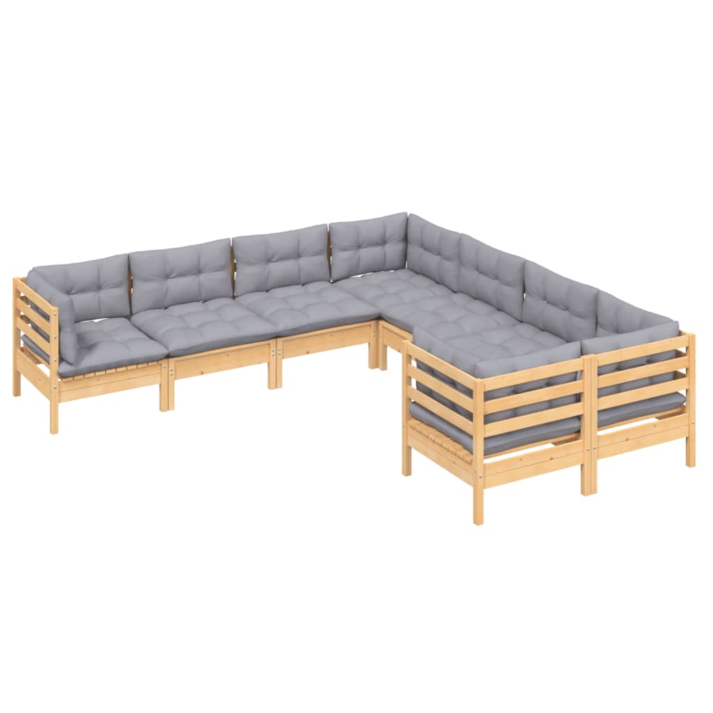 vidaXL 8 pcs conjunto lounge de jardim + almofadões cinza pinho maciço