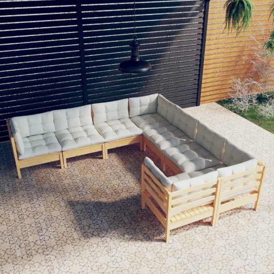 vidaXL 8 pcs conjunto lounge de jardim + almofadões cinza pinho maciço