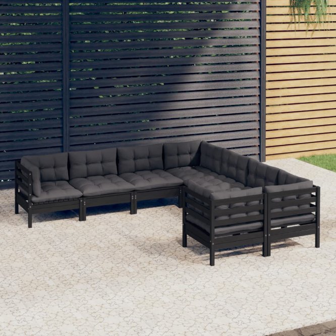 vidaXL 8 pcs conjunto lounge de jardim + almofadões cinza pinho maciço