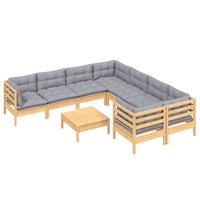 vidaXL 9 pcs conjunto lounge de jardim c/ almofadões cinzentos pinho