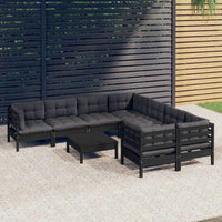 vidaXL 9 pcs conjunto lounge de jardim c/ almofadões cinzentos pinho