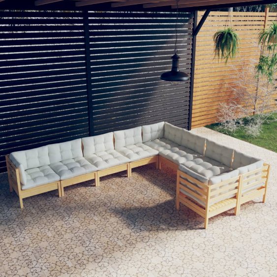 vidaXL 9 pcs conjunto lounge de jardim c/ almofadões cinzentos pinho