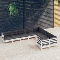 vidaXL 9 pcs conjunto lounge de jardim c/ almofadões cinzentos pinho