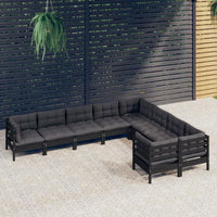 vidaXL 9 pcs conjunto lounge de jardim c/ almofadões cinzentos pinho