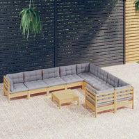 vidaXL 10 pcs conjunto lounge de jardim c/ almofadões cinza pinho