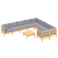 vidaXL 10 pcs conjunto lounge de jardim c/ almofadões cinza pinho