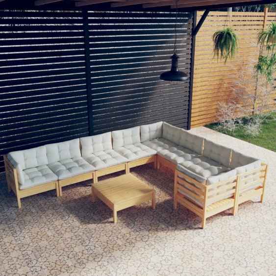 vidaXL 10 pcs conjunto lounge de jardim c/ almofadões cinza pinho