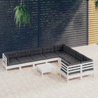vidaXL 10 pcs conjunto lounge de jardim c/ almofadões cinza pinho